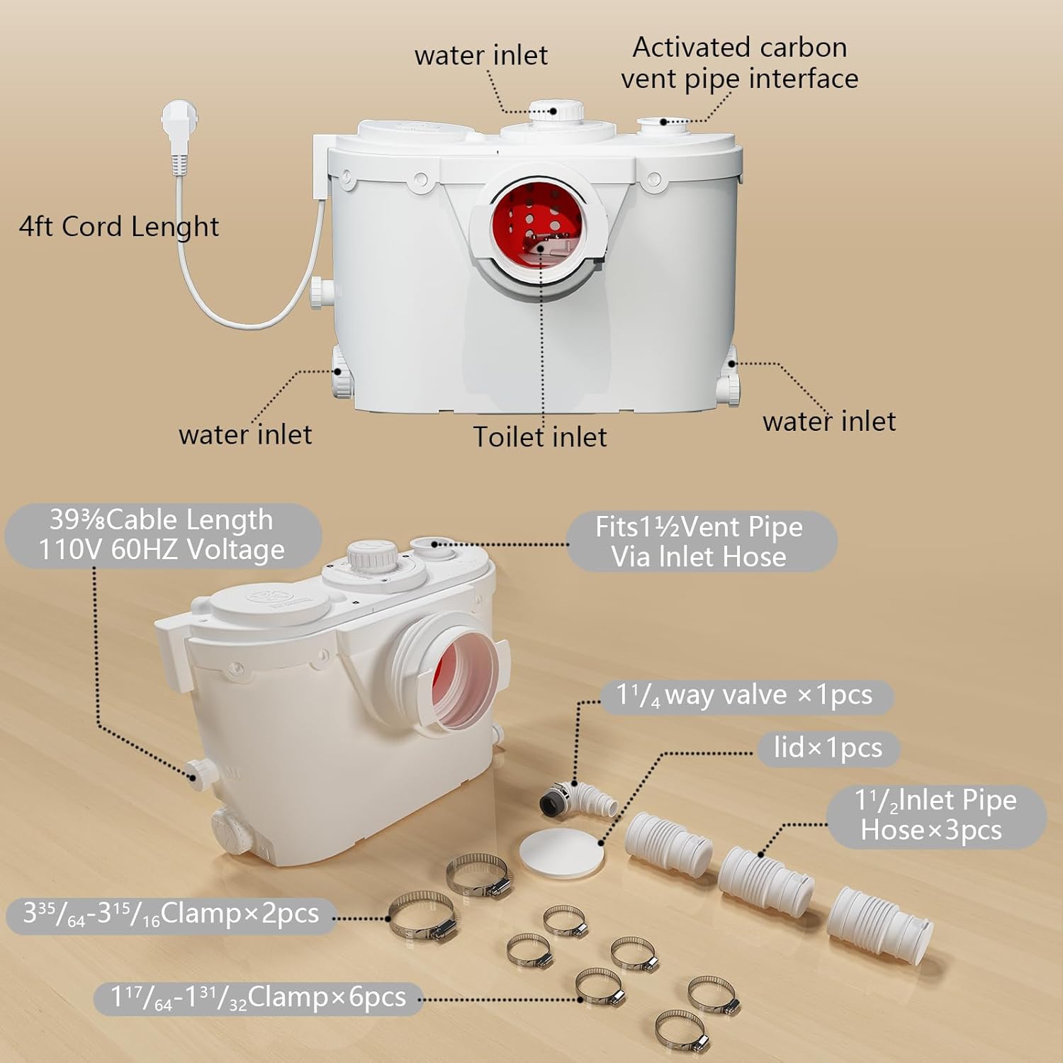 Space-Saving Macerator Toilet with Sewage pump for Restroom MY-FLO500-B PatioZones